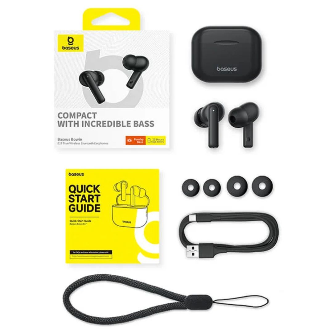Baseus Bowie E17 – Écouteurs Bluetooth 5.3 avec Réduction de Bruit ENC, 25h d’Autonomie Faible Latence pour Gaming & Appels