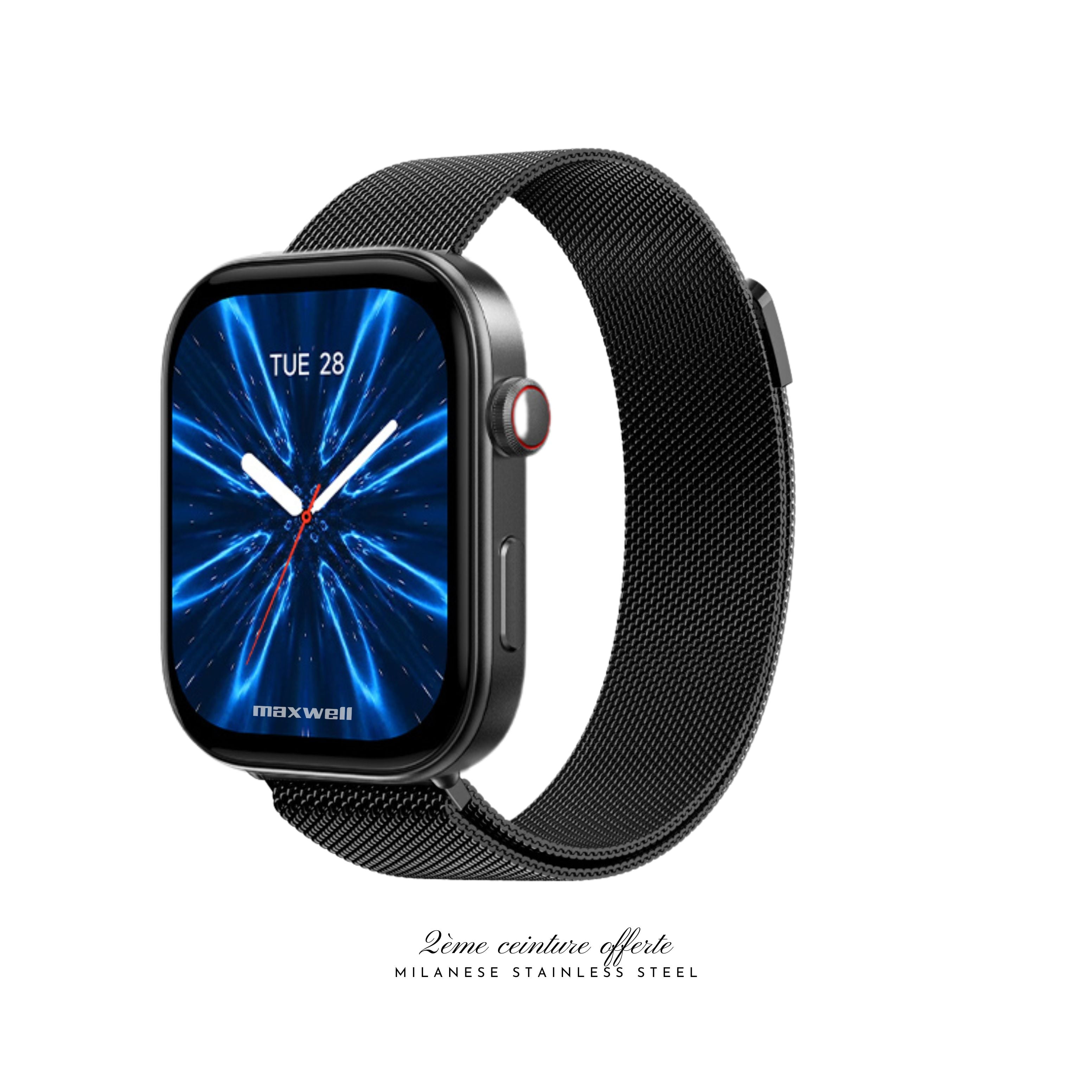 Smartwatch AMOLED Maxwell GTX12 Black avec Assistant vocal AI