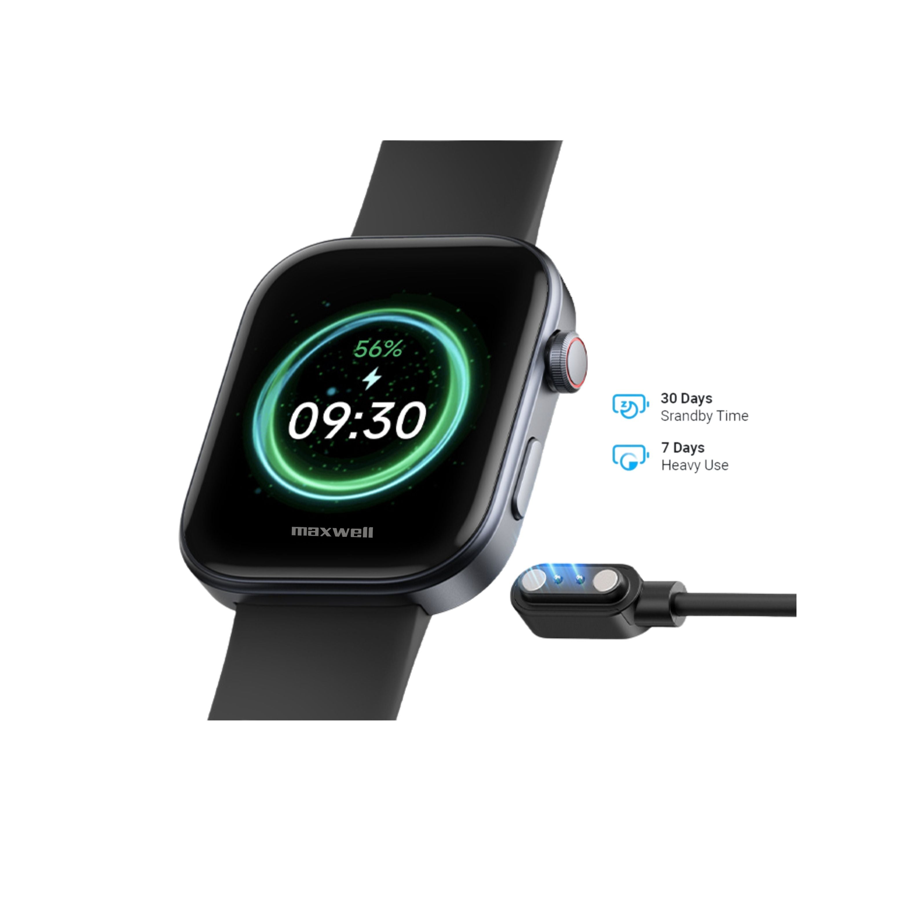 Smartwatch AMOLED Maxwell GTX12 Black avec Assistant vocal AI