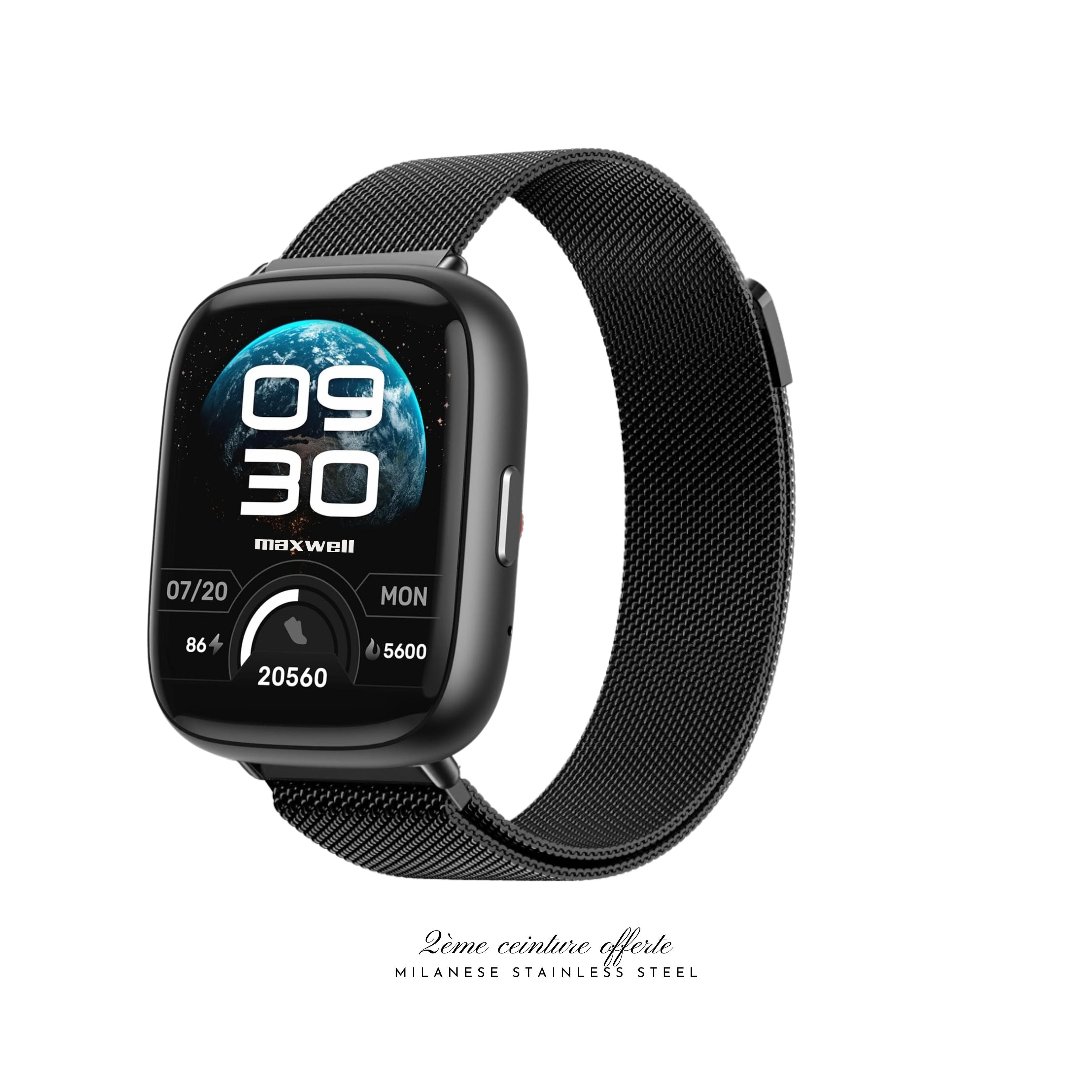 Smartwatch Maxwell IDW26 Noir – Design moderne, Appels Bluetooth, Assistant Vocal Alexa
