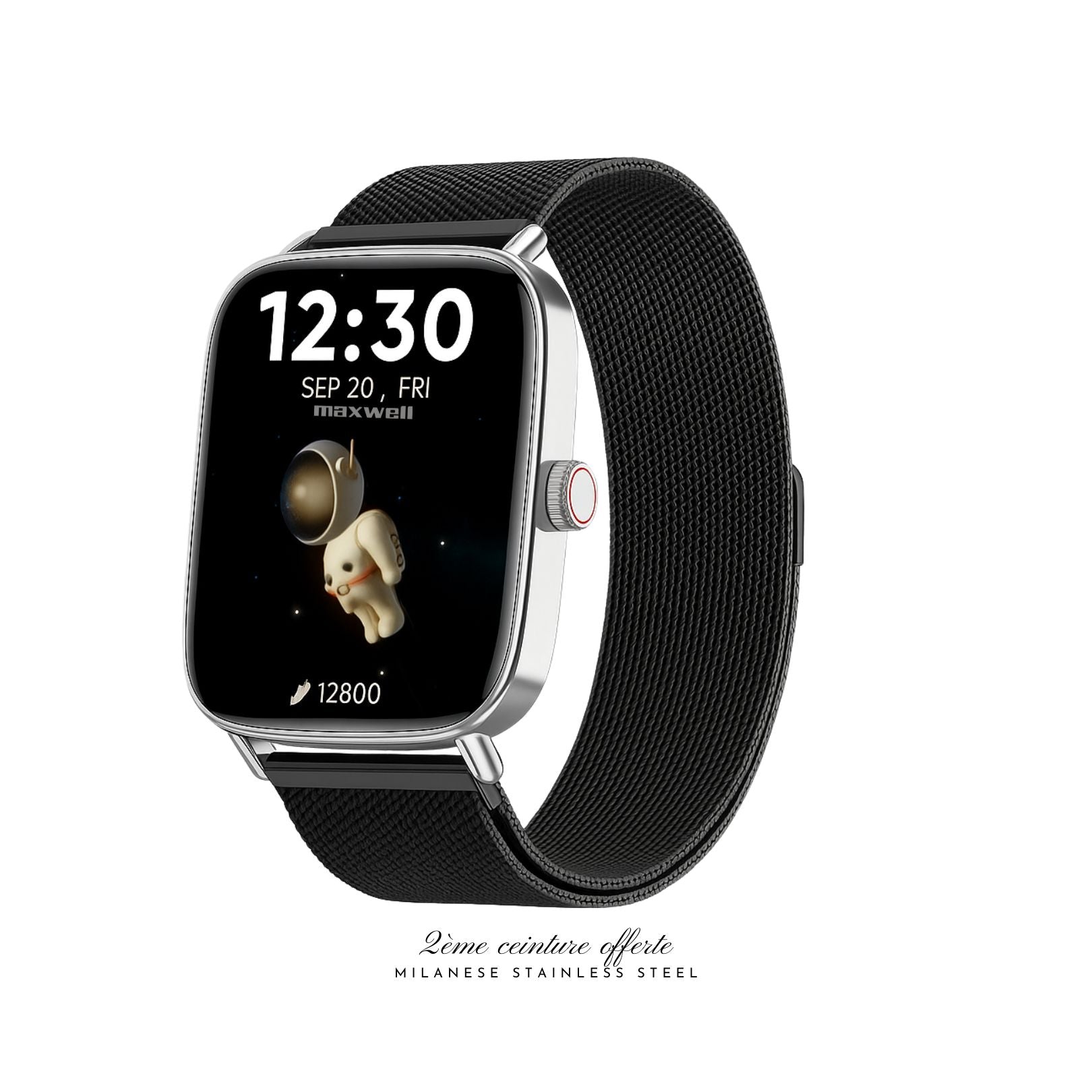 Smartwatch Maxwell IDW28 Silver - Écran 1,85", en Acier Inoxydable, Bluetooth 5.3, Assistant Vocal IA