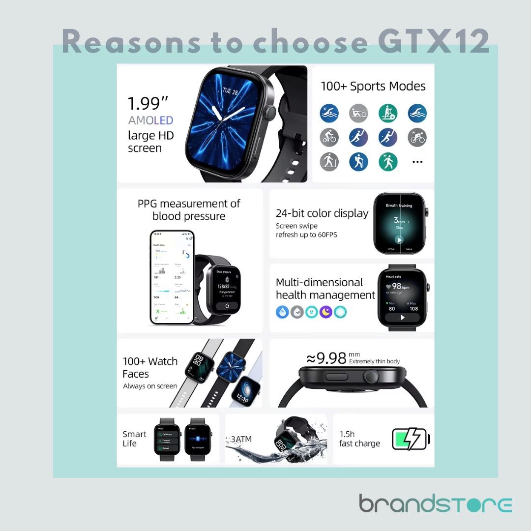 Smartwatch Maxwell GTX12 AMOLED Full Vision HD avec Assistant vocal AI - Brandstore