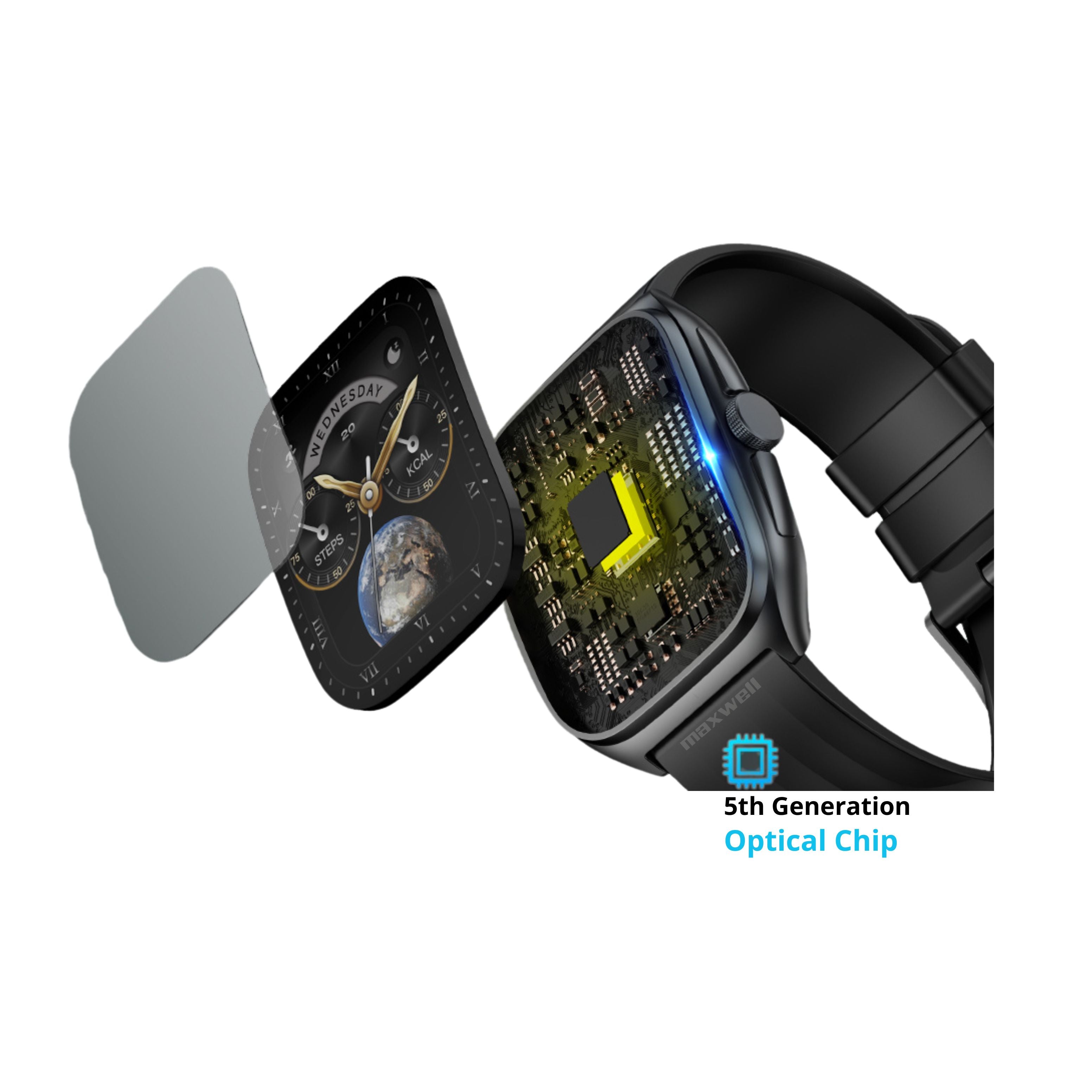 Smartwatch AMOLED Maxwell GTX19 Noir - Écran Incurvé AMOLED, Boîtier Aluminium Léger et Résistant