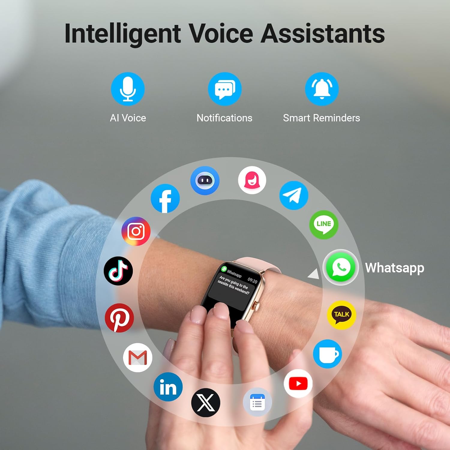 Montre connectée MAXWELL au poignet d’un utilisateur, affichant l’heure et les notifications — smartwatch design et performante en Tunisie