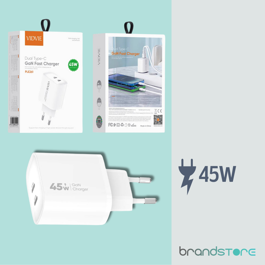 Chargeur Vidvie PLE261 Double Type C 45W - Brandstore