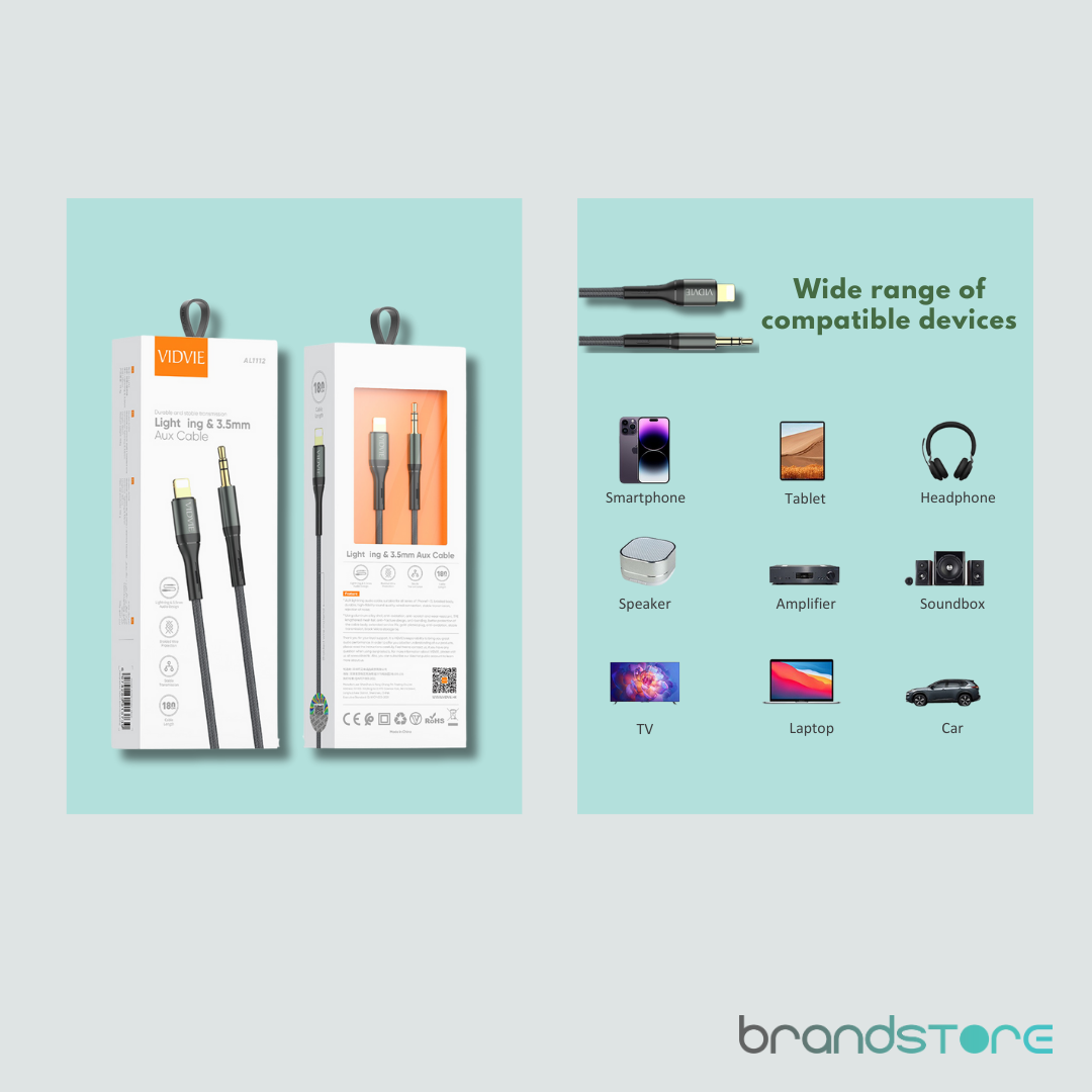Cable AUX Vidvie AL1112 lightning 1.8m - Brandstore