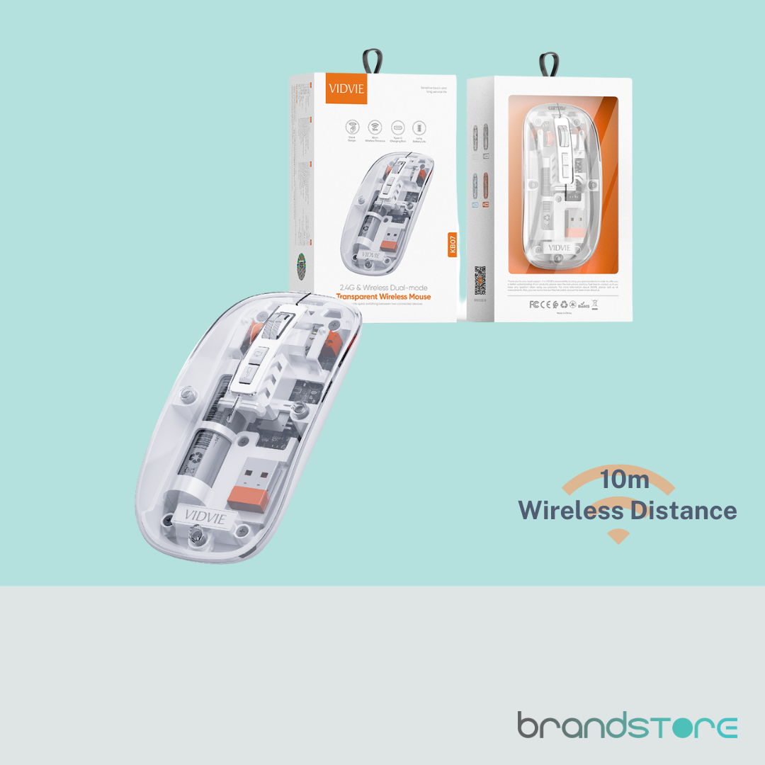 Souris sans fil Vidvie KB07 Transparente - Double Mode 2.4G + Bluetooth, Design Cristal et Multifonction - Brandstore