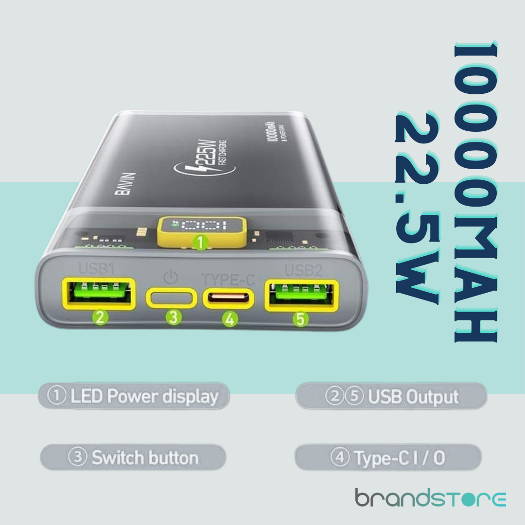 Power Bank BAVIN PC001 10000mAh - Charge Rapide 22.5W PD, Multi-Ports, Portable pour Voyage - Brandstore