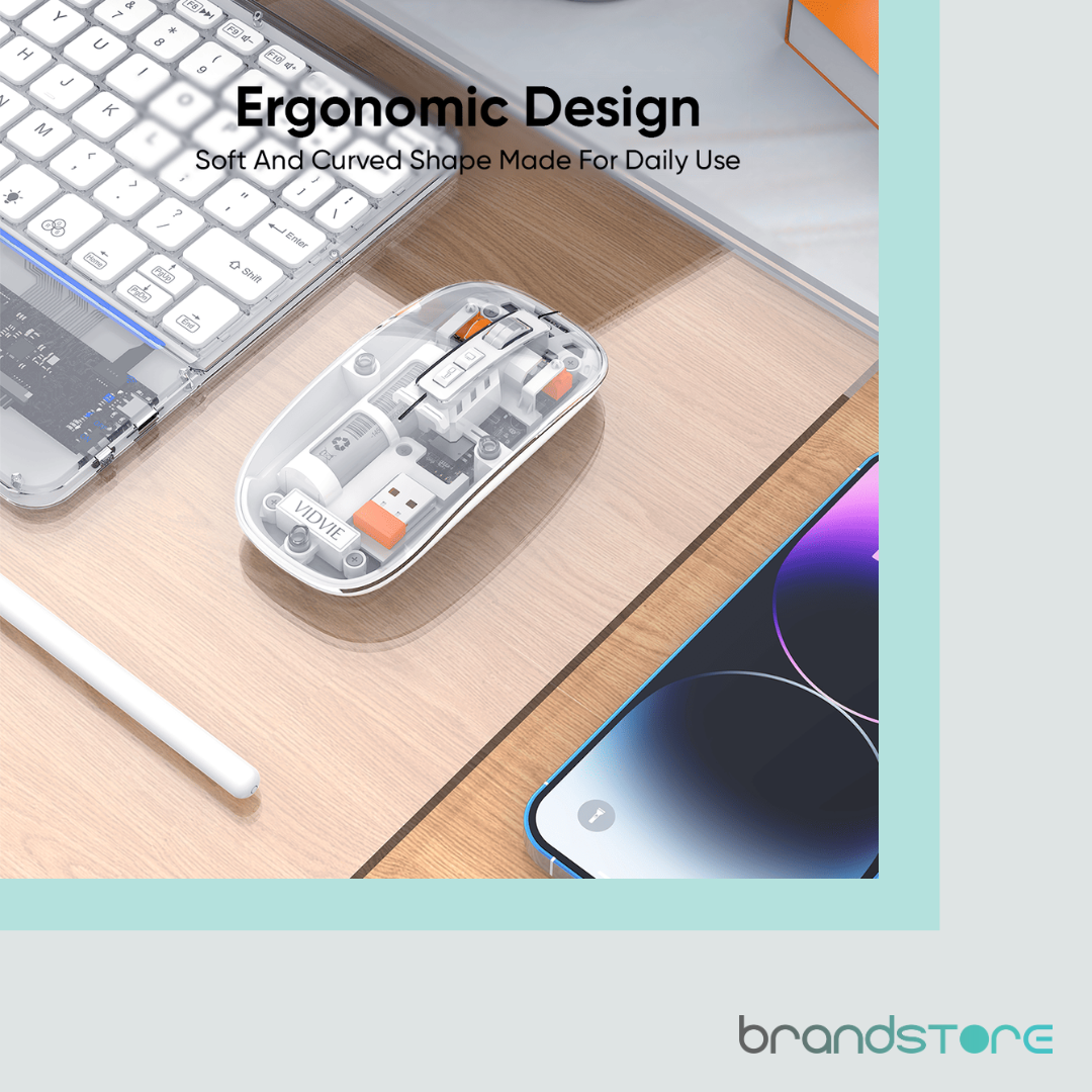 Souris sans fil Vidvie KB07 Transparente - Double Mode 2.4G + Bluetooth, Design Cristal et Multifonction - Brandstore