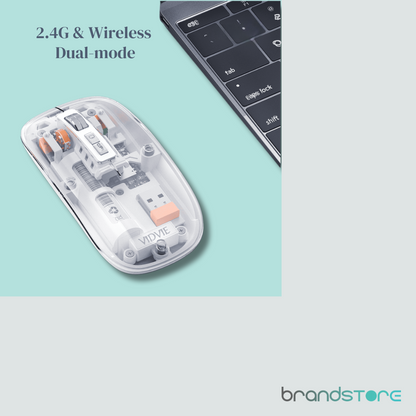 Souris sans fil Vidvie KB07 Transparente - Double Mode 2.4G + Bluetooth, Design Cristal et Multifonction - Brandstore