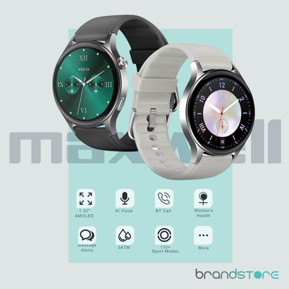 Smartwatch Maxwell AR01 - Suivi de Santé Avancé, Écran AMOLED, Résistant à l'Eau, 120 Modes d'Exercice - Brandstore