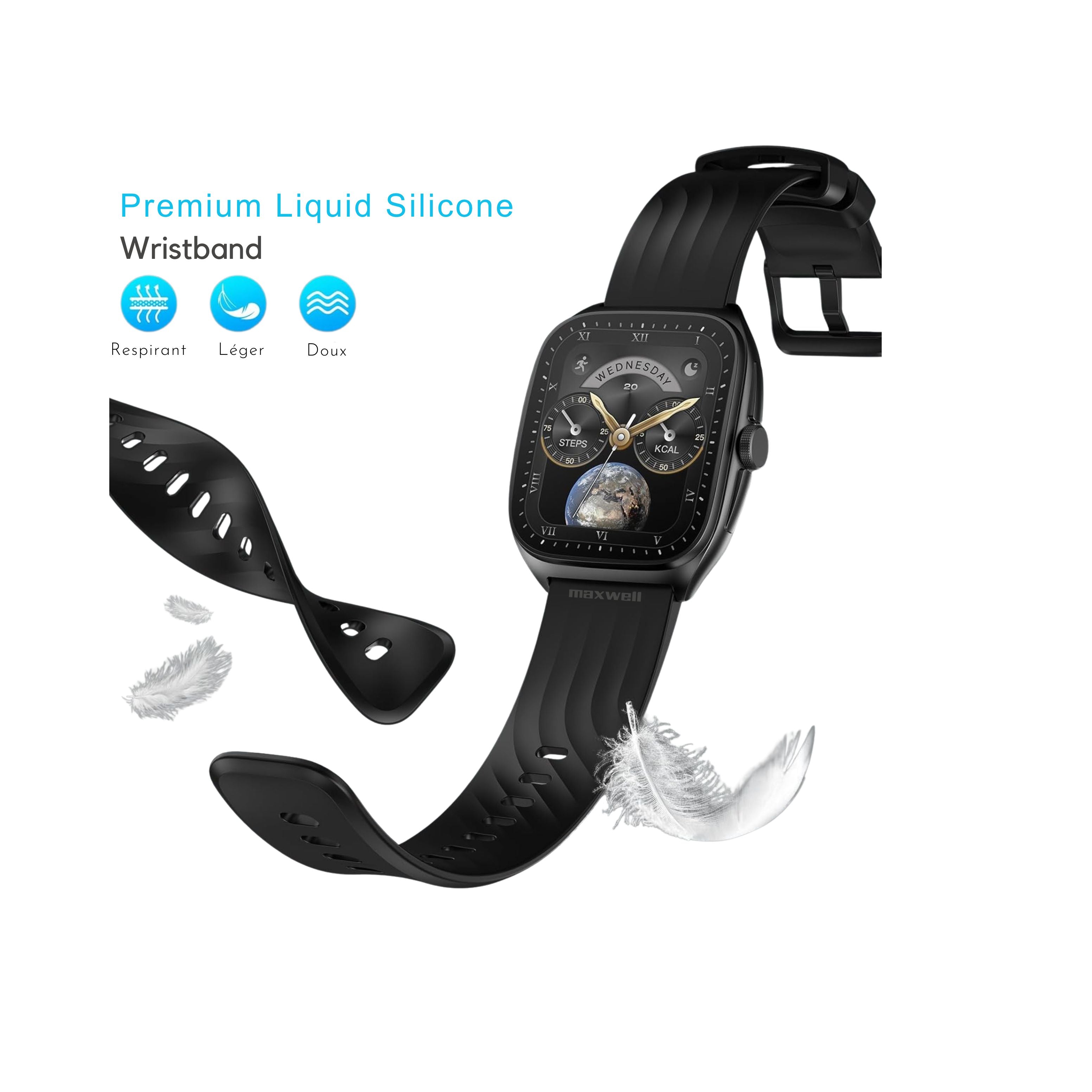 Smartwatch AMOLED Maxwell GTX19 Noir - Écran Incurvé AMOLED, Boîtier Aluminium Léger et Résistant